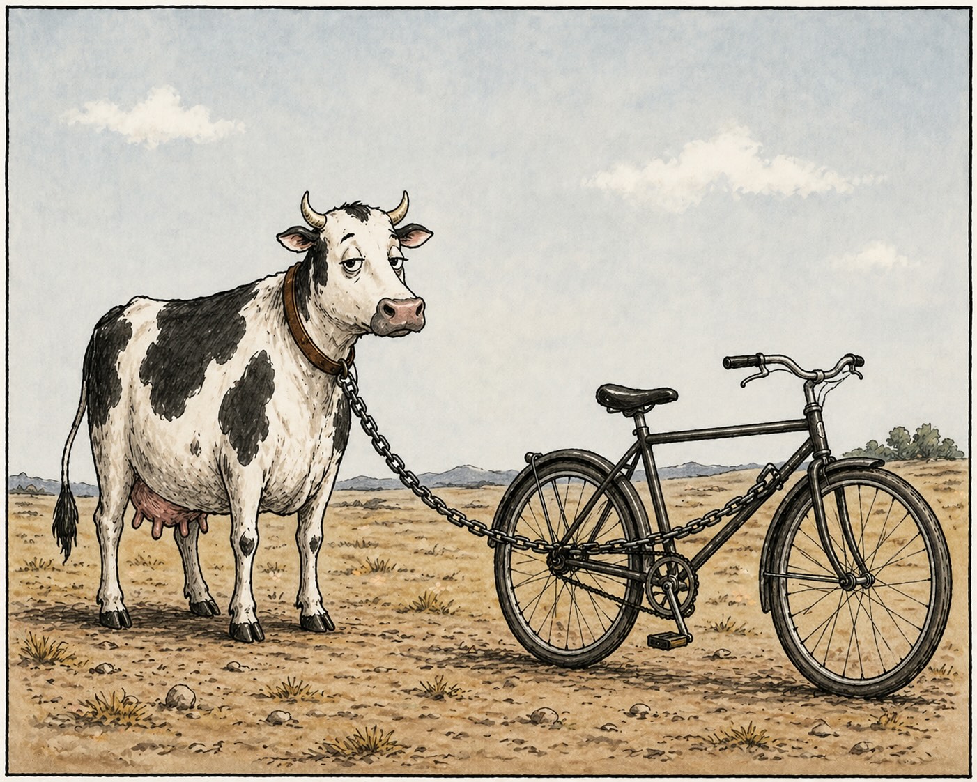 Guard cow cartoon about security